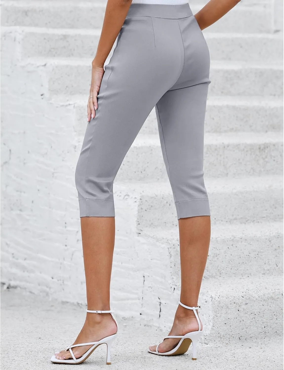 GRAPENT Capri Pants for Women High Waisted Pull On Elastic Waist Dressy Casual Stretchy Capris Trousers Pants Pockets