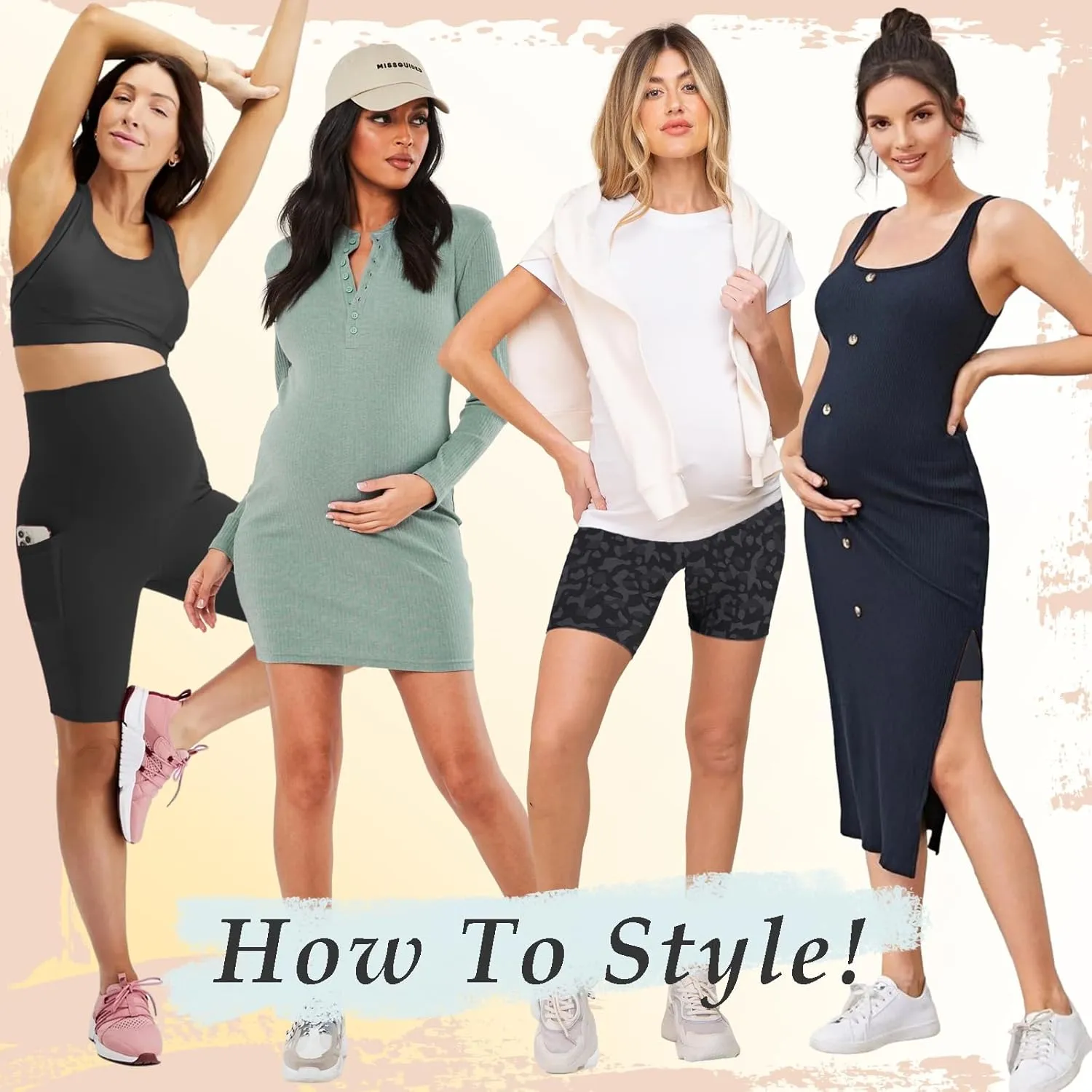 GROTEEN 3 Pack Women's Maternity Shorts Over Belly with Pockets - 8'' High Waisted Workout Yoga Pregnancy Biker Shorts