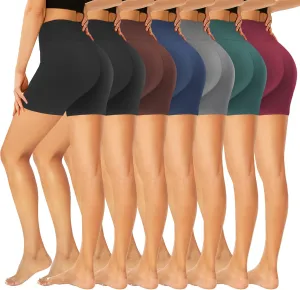 GROTEEN 7 Pack High Waisted 5''/8'' Biker Shorts for Women - Buttery Soft Black Workout Yoga Running Spandex Yoga Shorts