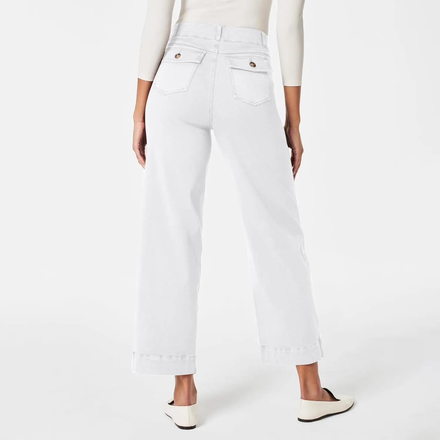 Gumipy Women Stretch Twill Cropped Wide Leg Pant High Waist Casual Capri Pants Straight Leg Chino Pants Dressy Ankle Jeans