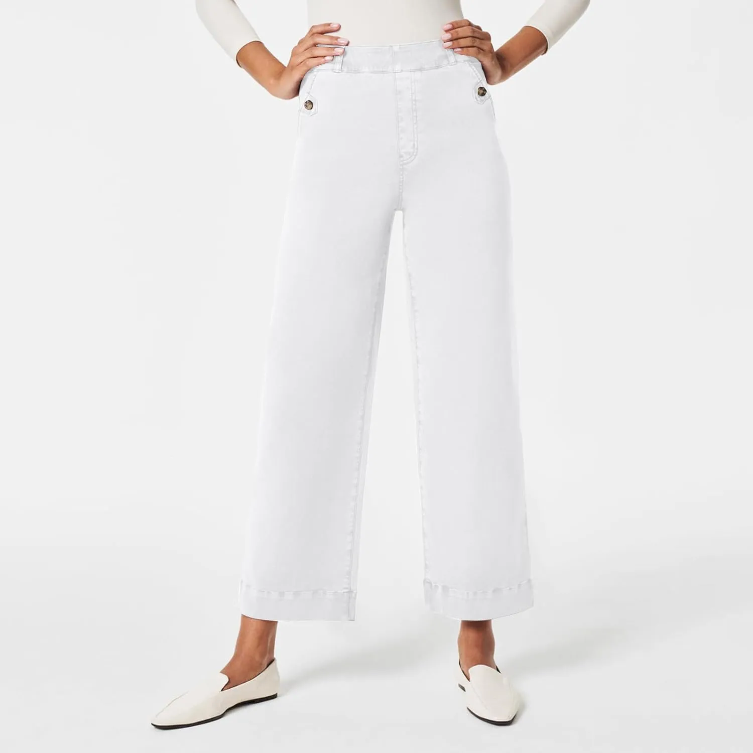 Gumipy Women Stretch Twill Cropped Wide Leg Pant High Waist Casual Capri Pants Straight Leg Chino Pants Dressy Ankle Jeans