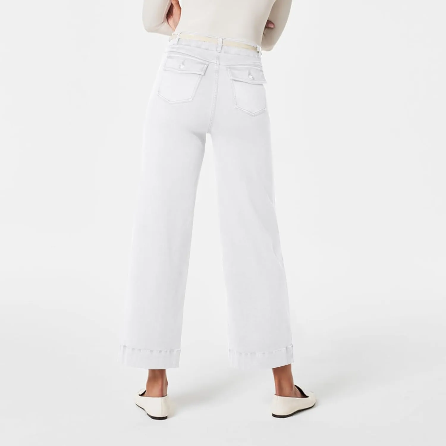 Gumipy Women Stretch Twill Cropped Wide Leg Pant High Waist Casual Capri Pants Straight Leg Chino Pants Dressy Ankle Jeans