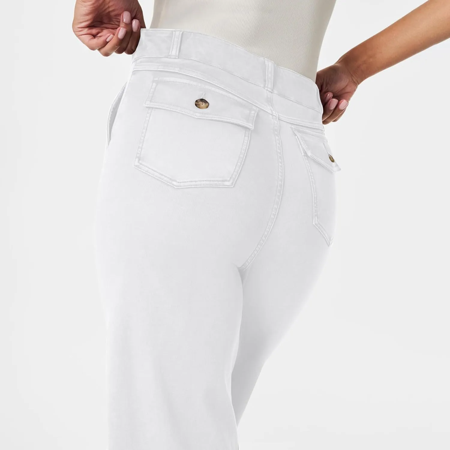 Gumipy Women Stretch Twill Cropped Wide Leg Pant High Waist Casual Capri Pants Straight Leg Chino Pants Dressy Ankle Jeans