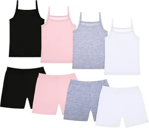 Hercicy 8 Packs Toddler Tank Tops Girls and Dance Shorts Toddler Sleeveless Strap Crop Gymnastics Yoga Shorts for Ballet
