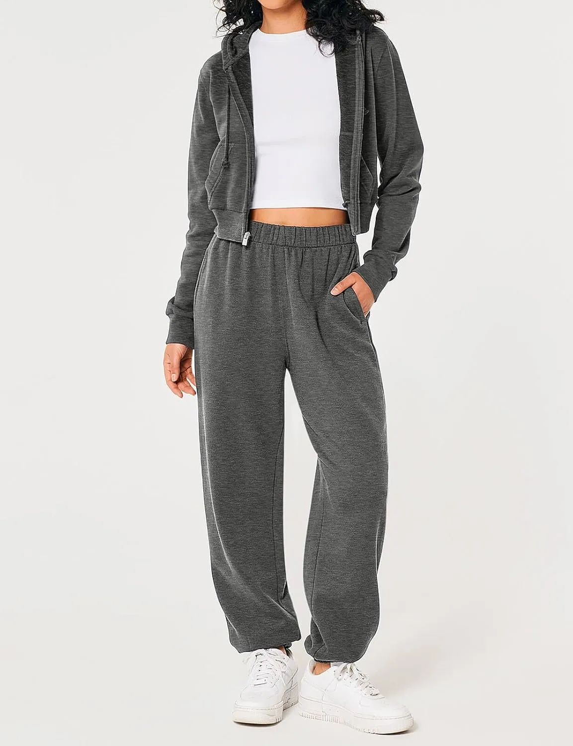 HeSaYep Women's Sweatpants Baggy Interior Drawstring High Waist Sweat Pants Cinch Bottom Jogger Pants