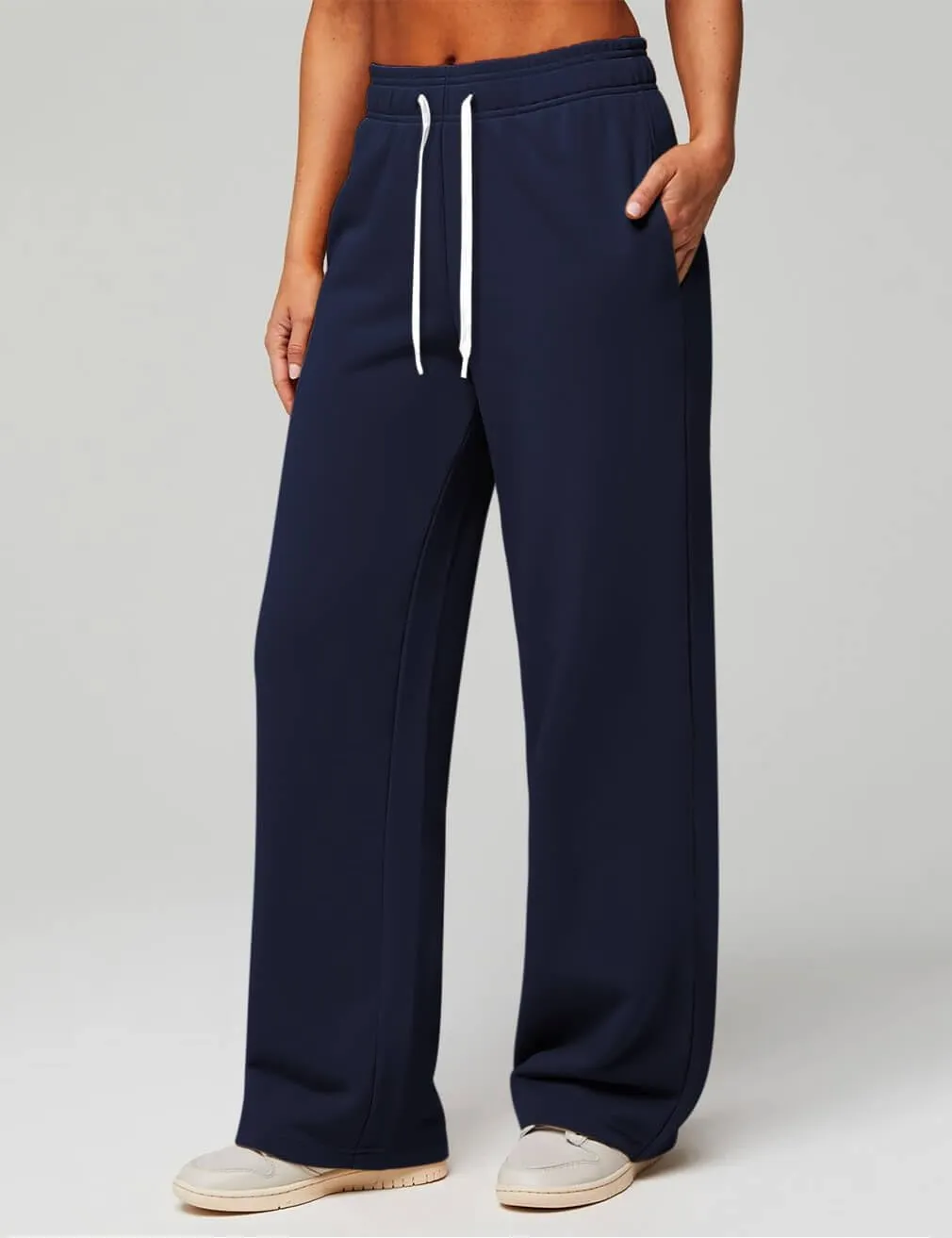 HeSaYep Women's Wide Leg Sweatpants Elastic High Waist Loose Sweat Pants Straight Leg Drawstring Trousers with Pockets