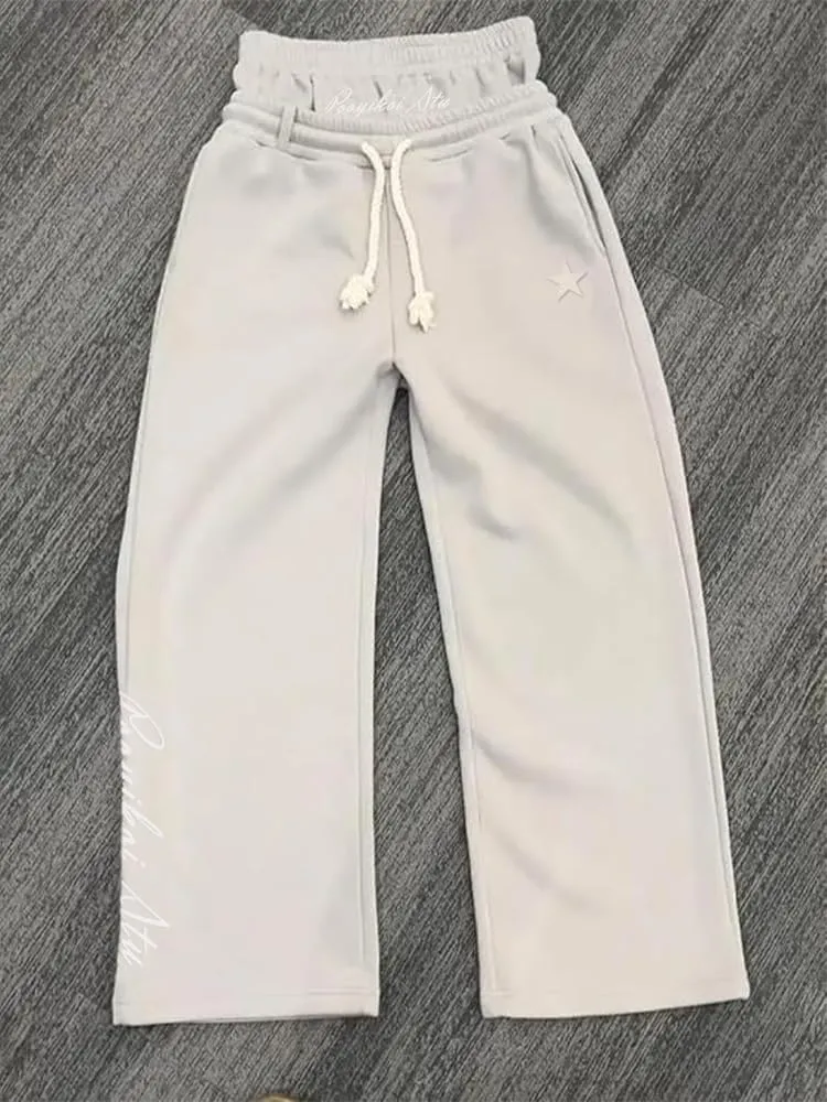 heyheyshine Double Waisted Sweatpants for Men Women Y2K Wide Leg Baggy Pants Drawstring Waist Pants Jogge Sweatpants