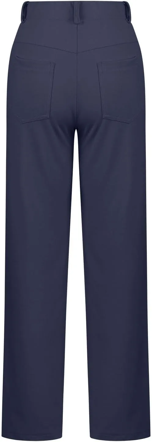 High Waist Work Pants for Women Casual Straight Leg Trousers Stretch Waist Basic Solid Color Office Dress Pants