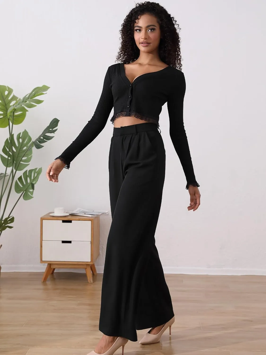 High Waisted Dress Pants for Women Wide Leg Work Pants Business Casual Straight Office Trousers for WomenStandard