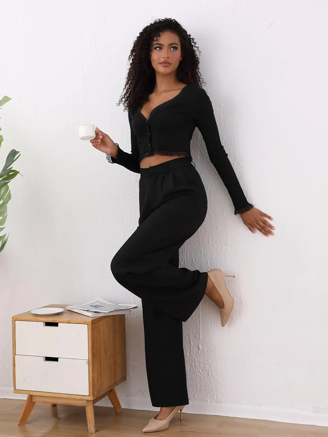High Waisted Dress Pants for Women Wide Leg Work Pants Business Casual Straight Office Trousers for WomenStandard