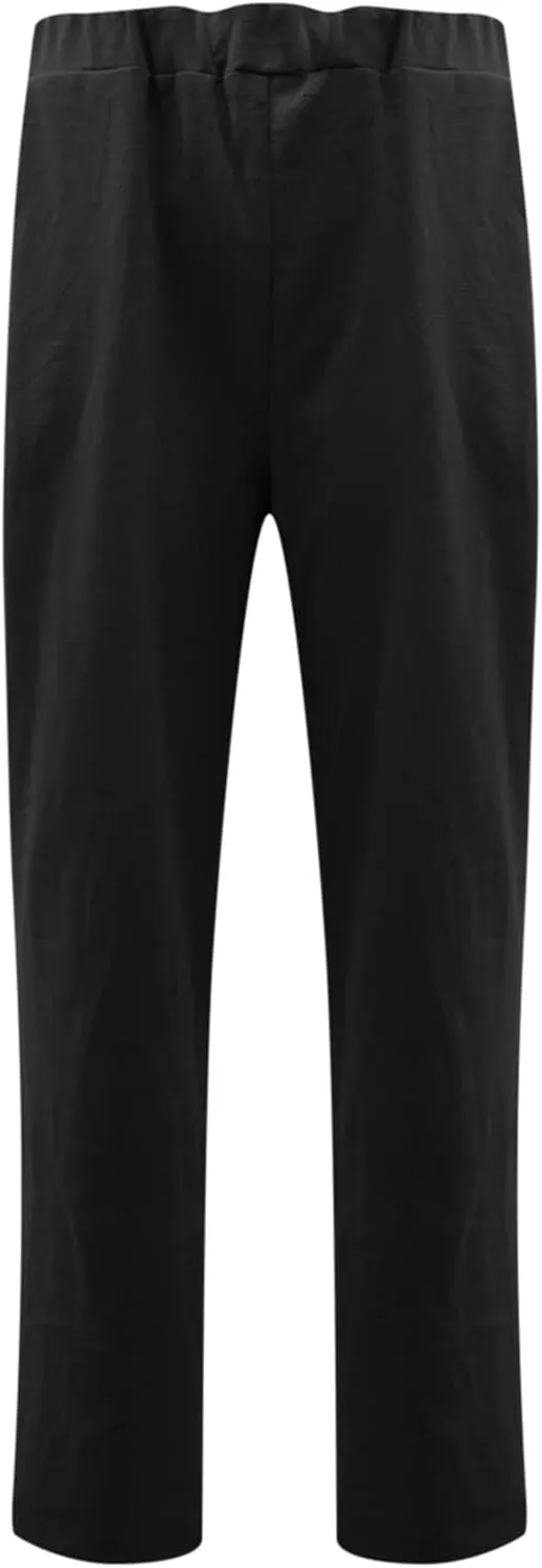 High Waisted Pants with Pockets for Women, Casual Elastic Waist Straight Wide Leg Pants Solid Comfy Trousers