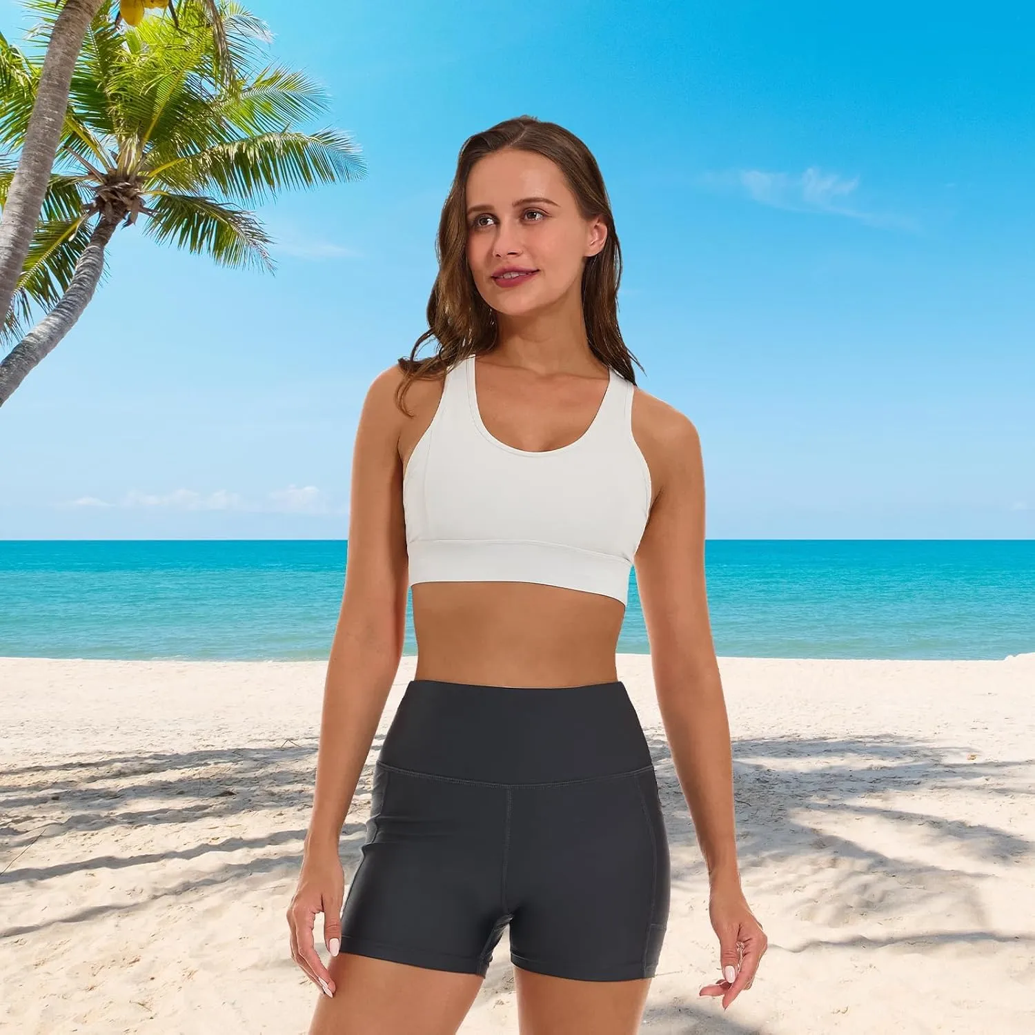HODOSPORTS Women's 3''/5''/7''/9'' Swim Shorts UPF 50  High Waisted Board Shorts with Pockets Liner Quick Dry Swimsuit Bottom