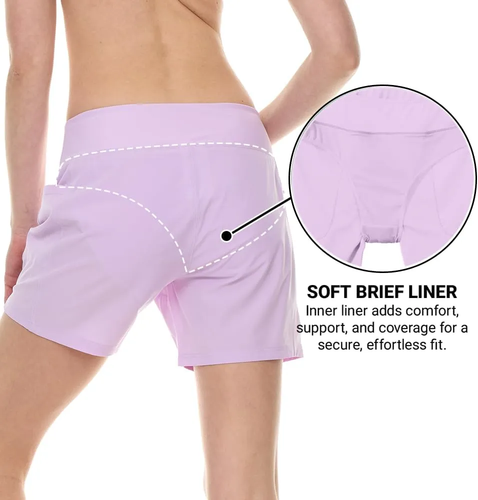 Hurley 5"/7" High Waisted Swim Shorts Women, Board Shorts with Pockets & Inner Liner, Quick Dry Swim Trunk, UPF 50 