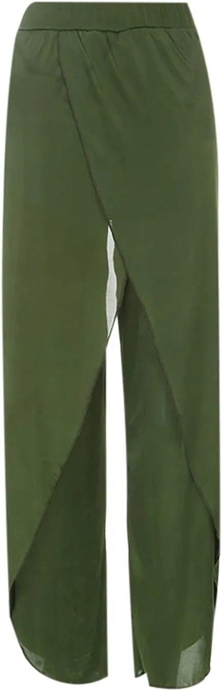 Hvyesh Wide Leg Pants for Women 2023 Summer Fashion High Waist Long Slit Flowy Flare Yoga Pant Plus Size Trousers