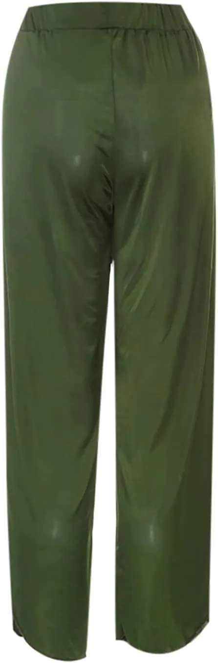 Hvyesh Wide Leg Pants for Women 2023 Summer Fashion High Waist Long Slit Flowy Flare Yoga Pant Plus Size Trousers