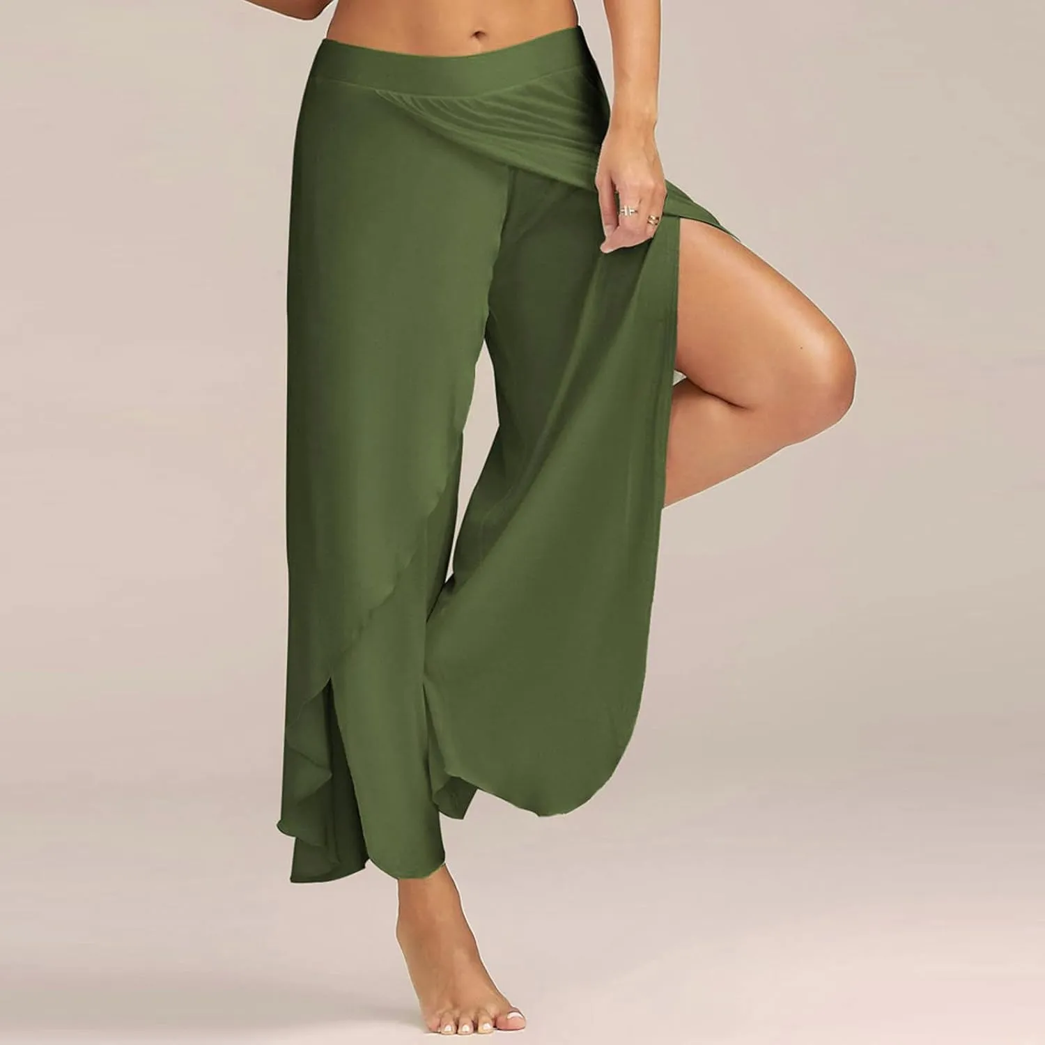 Hvyesh Wide Leg Pants for Women 2023 Summer Fashion High Waist Long Slit Flowy Flare Yoga Pant Plus Size Trousers