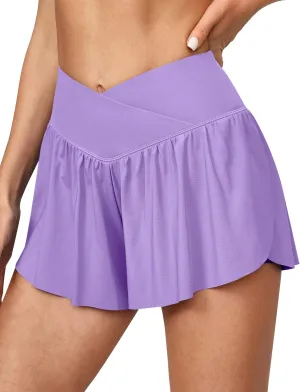 IUGA Athletic Shorts for Women High Waisted Workout Running Shorts Crossover Flowy Butterfly Preppy Clothes Skorts for Woman
