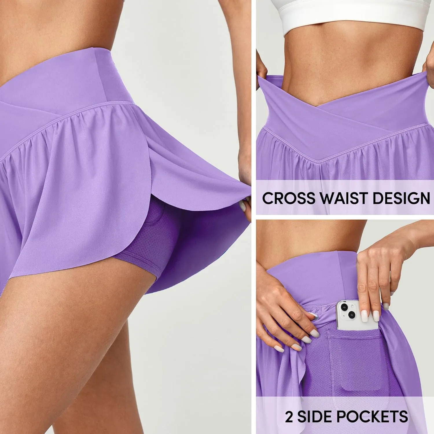 IUGA Athletic Shorts for Women High Waisted Workout Running Shorts Crossover Flowy Butterfly Preppy Clothes Skorts for Woman