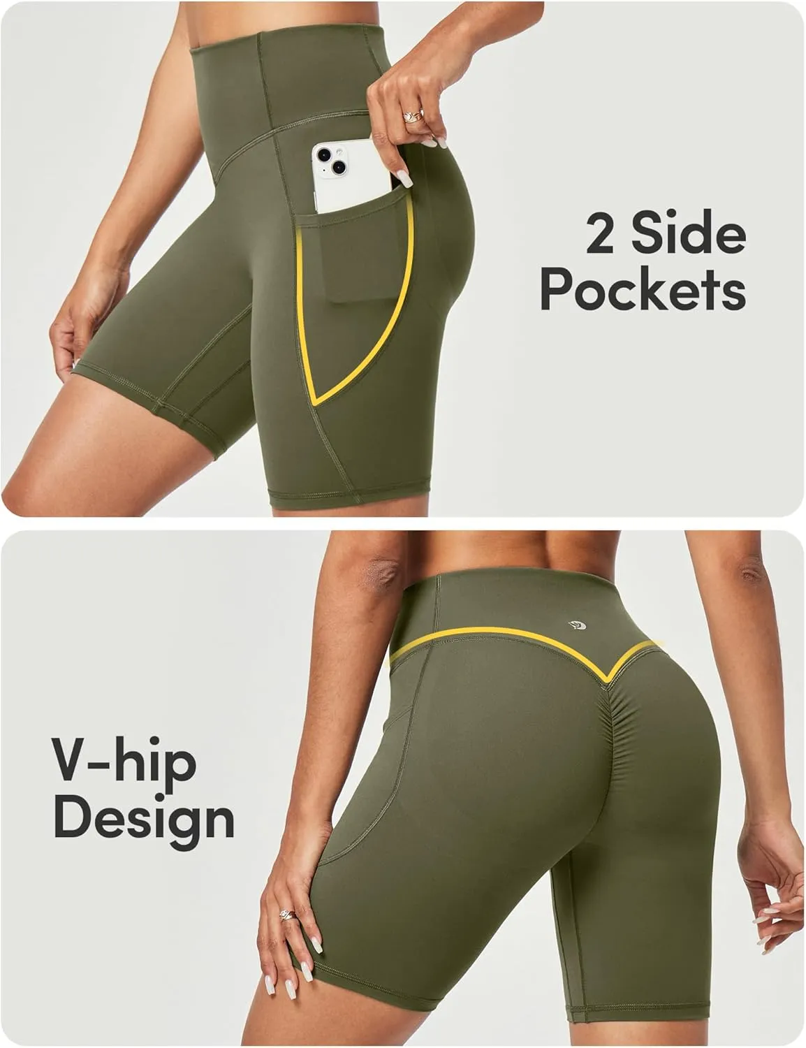 IUGA Gym Shorts Women Scrunch Butt Lifting Tummy Control Biker Shorts with Pockets High Waist Yoga Booty Workout Running 6"