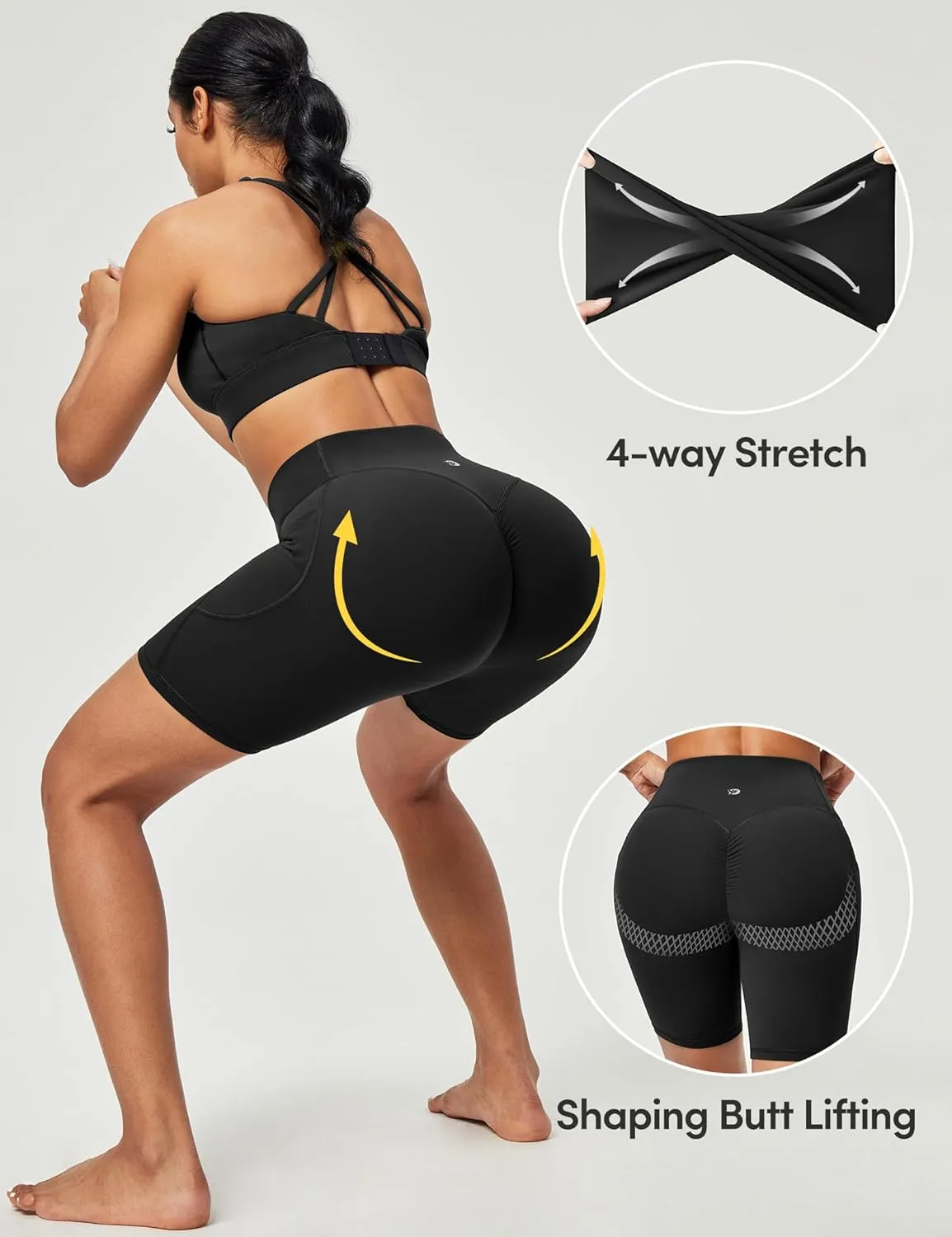 IUGA Gym Shorts Women Scrunch Butt Lifting Tummy Control Biker Shorts with Pockets High Waist Yoga Booty Workout Running 6"