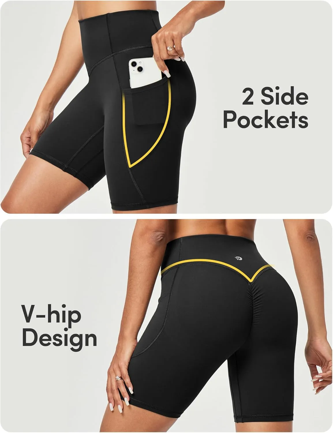 IUGA Gym Shorts Women Scrunch Butt Lifting Tummy Control Biker Shorts with Pockets High Waist Yoga Booty Workout Running 6"