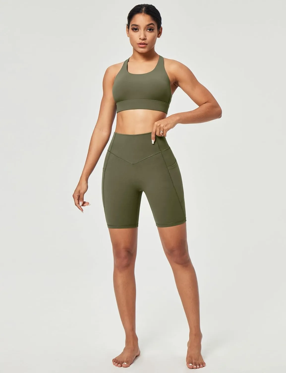 IUGA Gym Shorts Women Scrunch Butt Lifting Tummy Control Biker Shorts with Pockets High Waist Yoga Booty Workout Running 6"