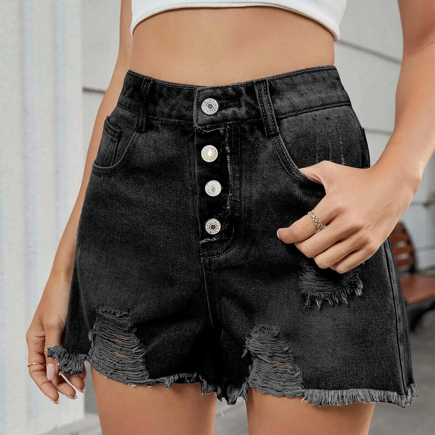 Jeans Shorts for Women High Waisted Distressed Stretchy Y2k Streetwear Cut Off Summer Hot Shorts Denim with Pockets