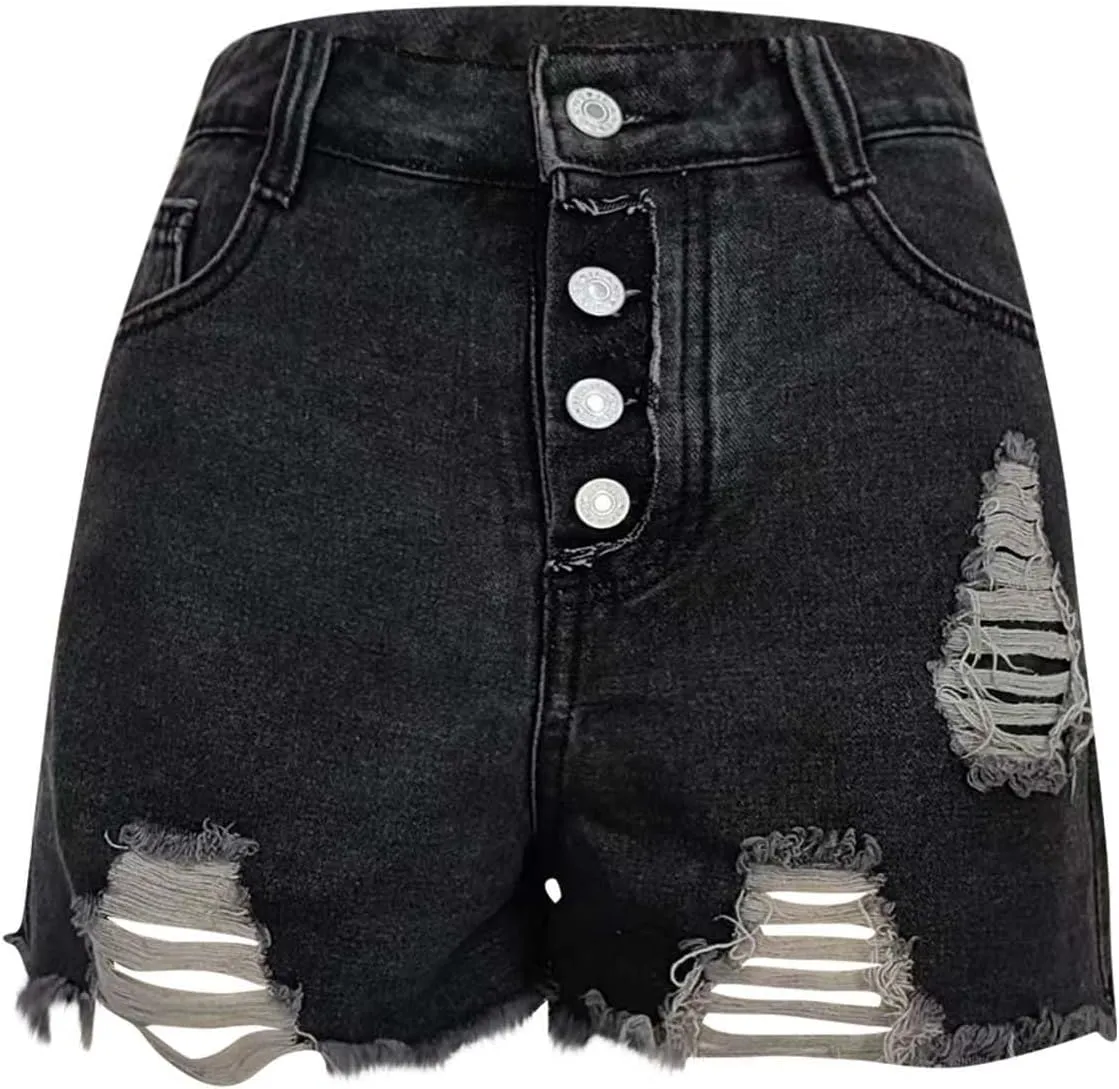 Jeans Shorts for Women High Waisted Distressed Stretchy Y2k Streetwear Cut Off Summer Hot Shorts Denim with Pockets