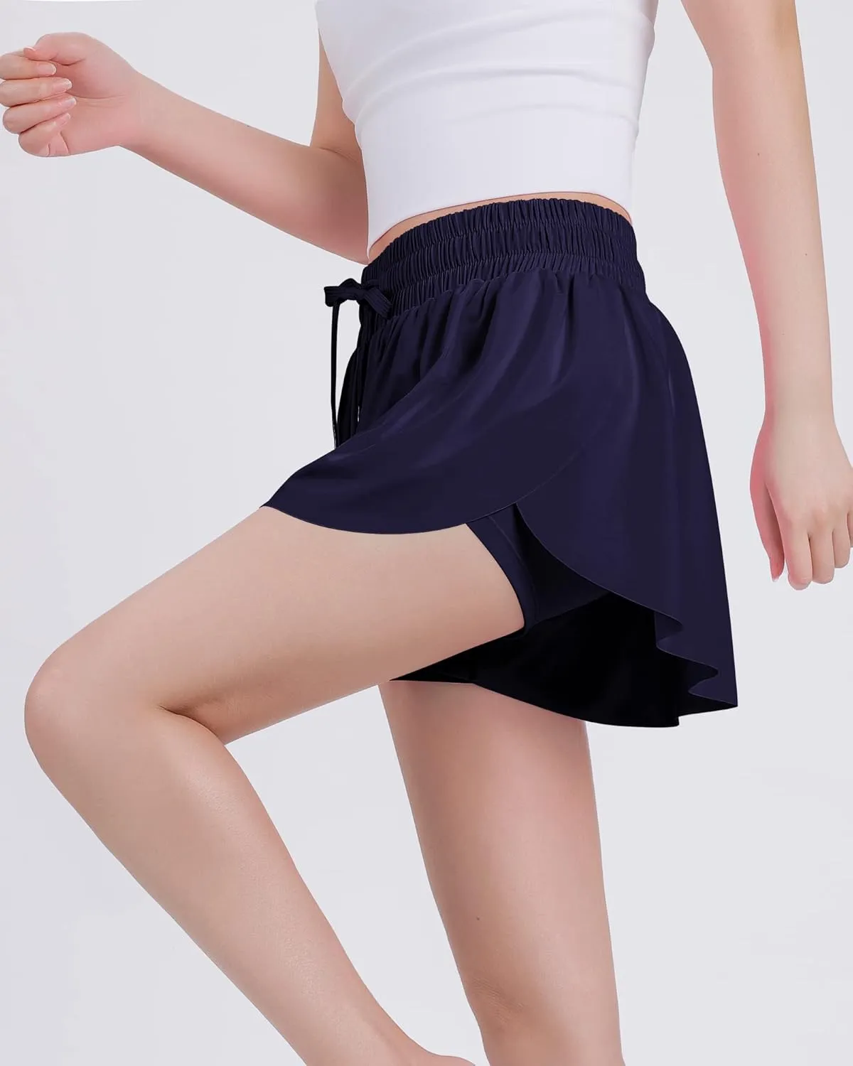JOCMIC Girls Flowy Shorts, 2 in 1 Preppy Butterfly Shorts with Spandex Liner for Cheer Athletic Gym Teens Casual Clothes