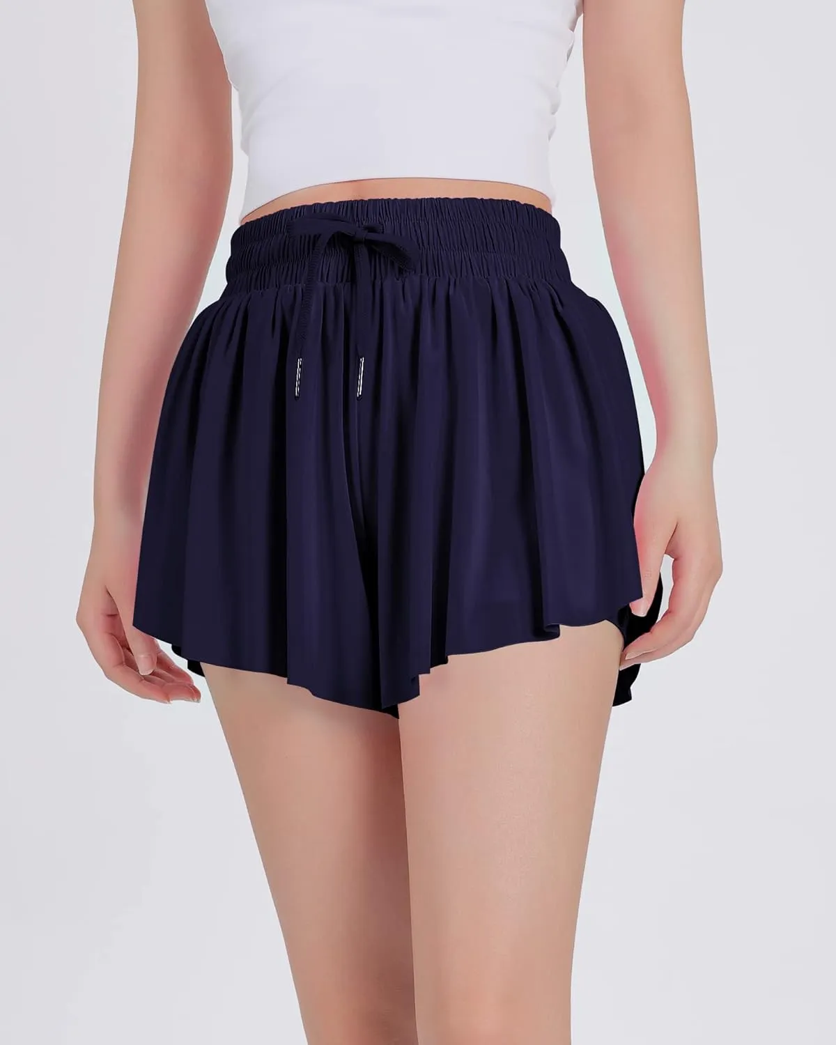 JOCMIC Girls Flowy Shorts, 2 in 1 Preppy Butterfly Shorts with Spandex Liner for Cheer Athletic Gym Teens Casual Clothes