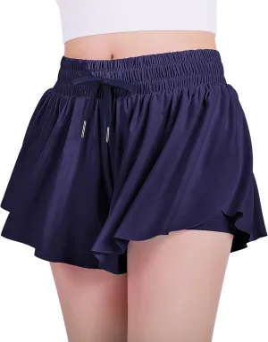 JOCMIC Girls Flowy Shorts, 2 in 1 Preppy Butterfly Shorts with Spandex Liner for Cheer Athletic Gym Teens Casual Clothes