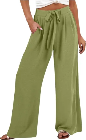 Lastesso Wide Leg Pants Woman Comfy High Waisted Lightweight Lounge Clothes with Pockets Soft Palazzo Flowy Summer Trousers