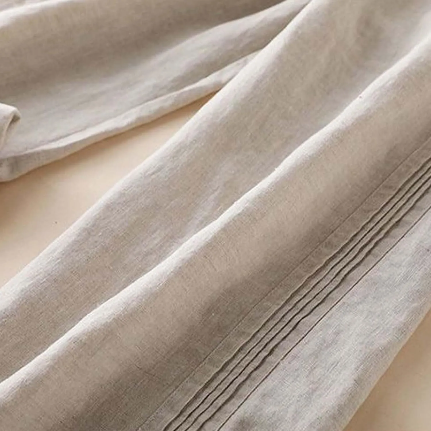 Linen Blend Pants for Women Casual Wide Leg Summer Palazzo Loose High Waist Flowy Beach Pants Baggy Elastic