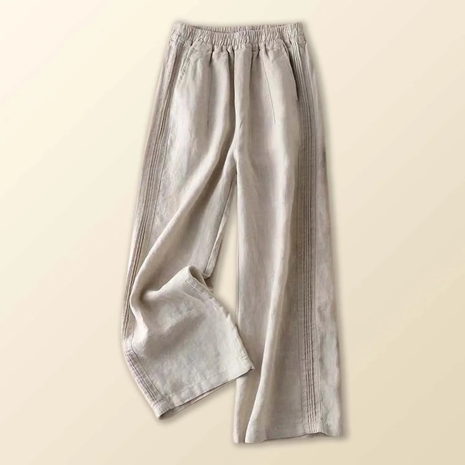 Linen Blend Pants for Women Casual Wide Leg Summer Palazzo Loose High Waist Flowy Beach Pants Baggy Elastic