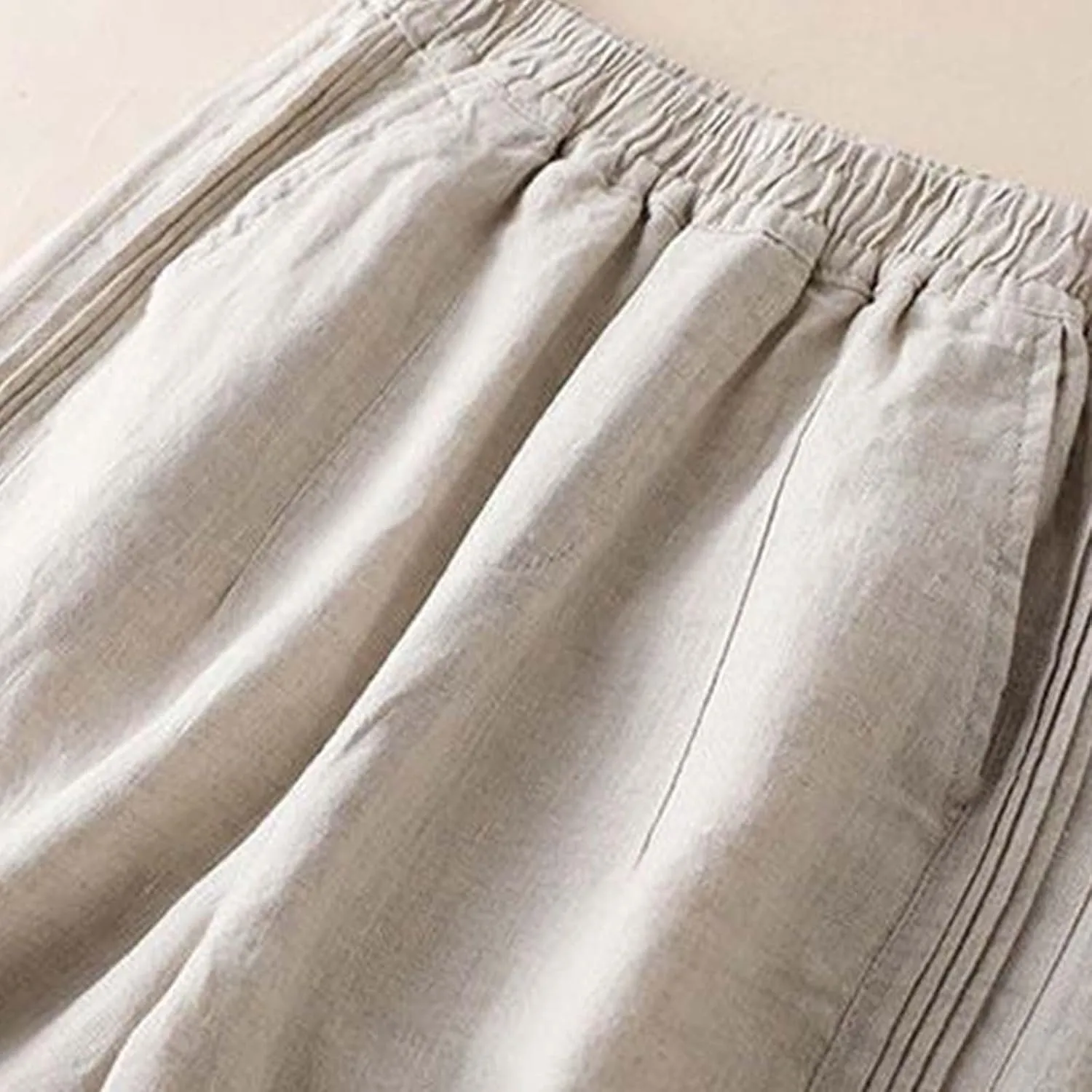 Linen Blend Pants for Women Casual Wide Leg Summer Palazzo Loose High Waist Flowy Beach Pants Baggy Elastic