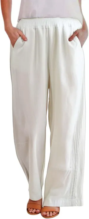 Linen Blend Pants for Women Casual Wide Leg Summer Palazzo Loose High Waist Flowy Beach Pants Baggy Elastic