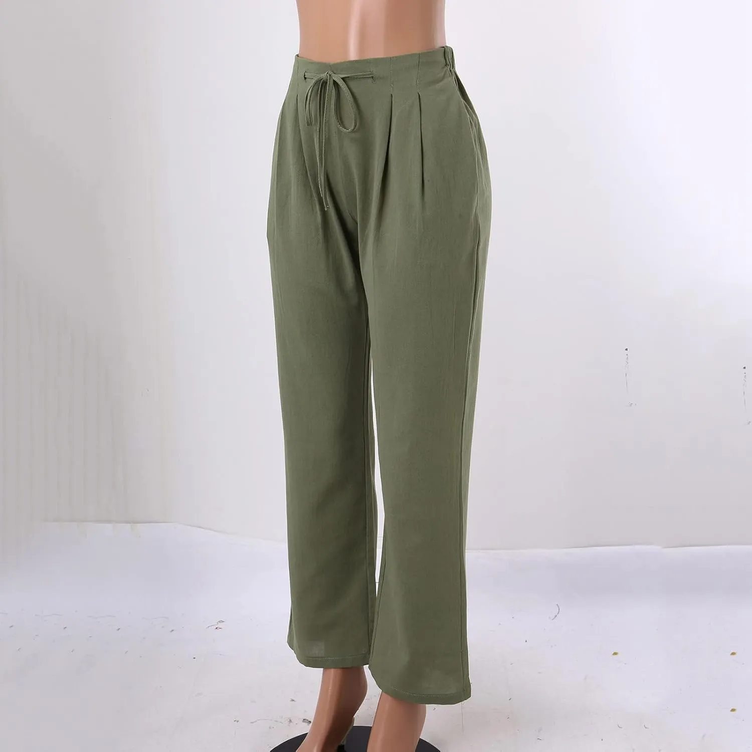 Linen Cotton Pants for Women 2025 High Waist Elastic Straight Leg Lounge Casual Loose Lightweight Beach Trousers