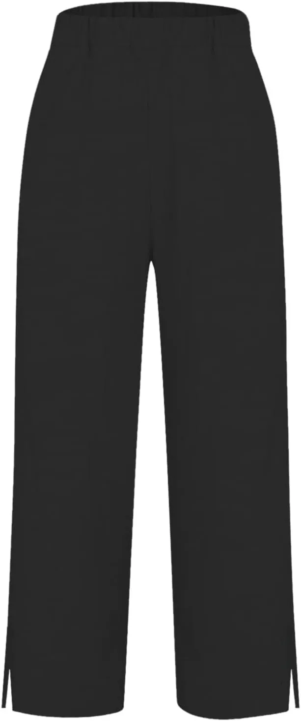 Linen Palazzo Pants for Women Capri Pants Cotton Drawstring High Waisted Trousers Casual Summer Lounge Trousers