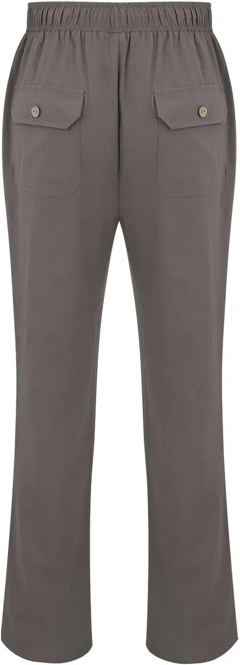 Linen Pants for Men Loose Fit Elastic Drawstring Waist Lounge Beach Pants Summer Casual Straight Leg Dress Trousers