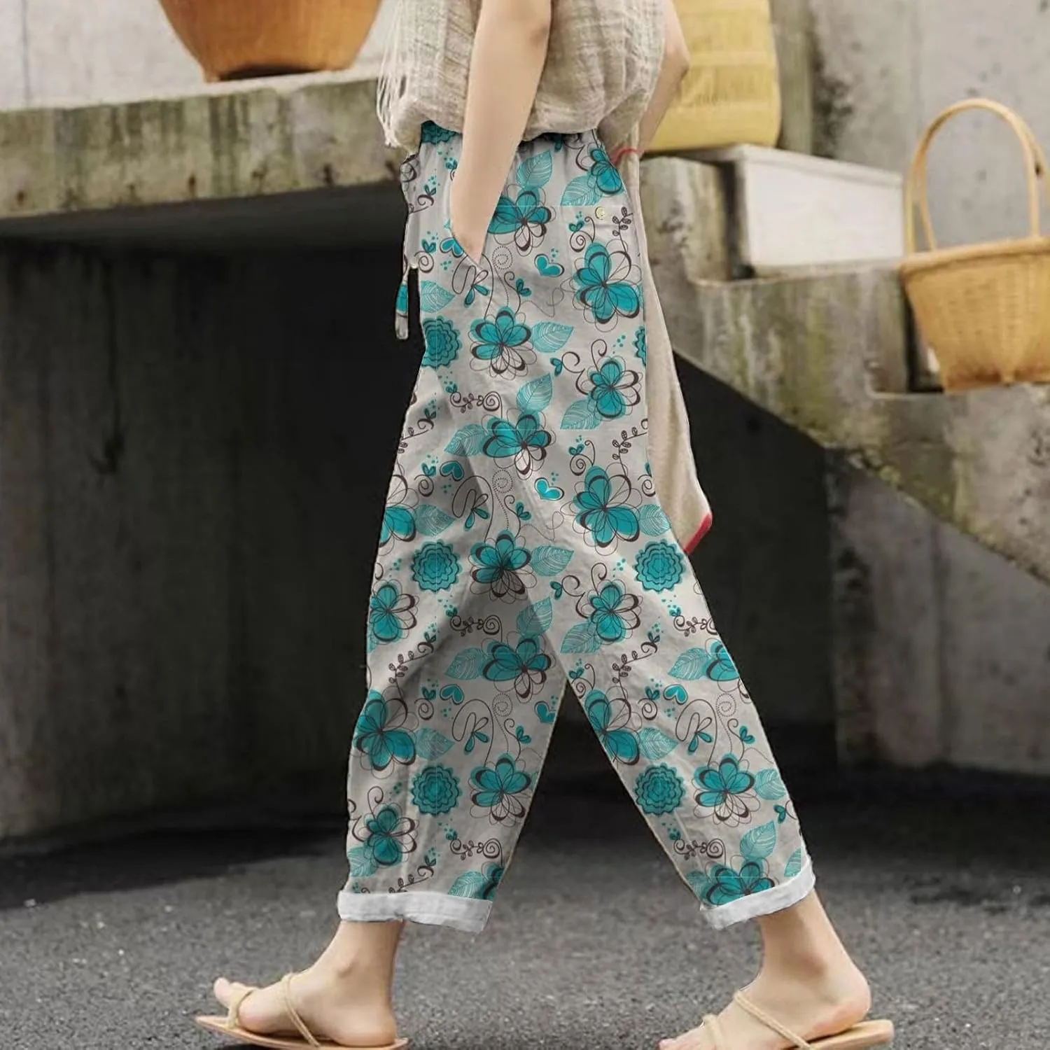 Linen Pants for Women Fashionable Simple Casual Loose Pants 2025 Beach Travel Vacation Clothes Linen Cotton