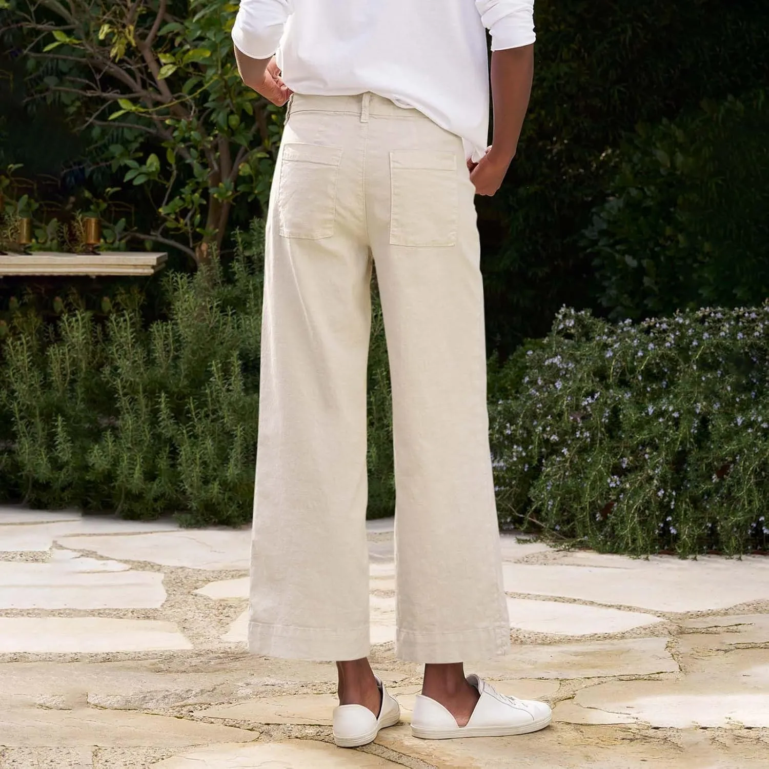 Linen Pants for Women, Linen Women's Straight Leg Casual Pants Peasant Summer