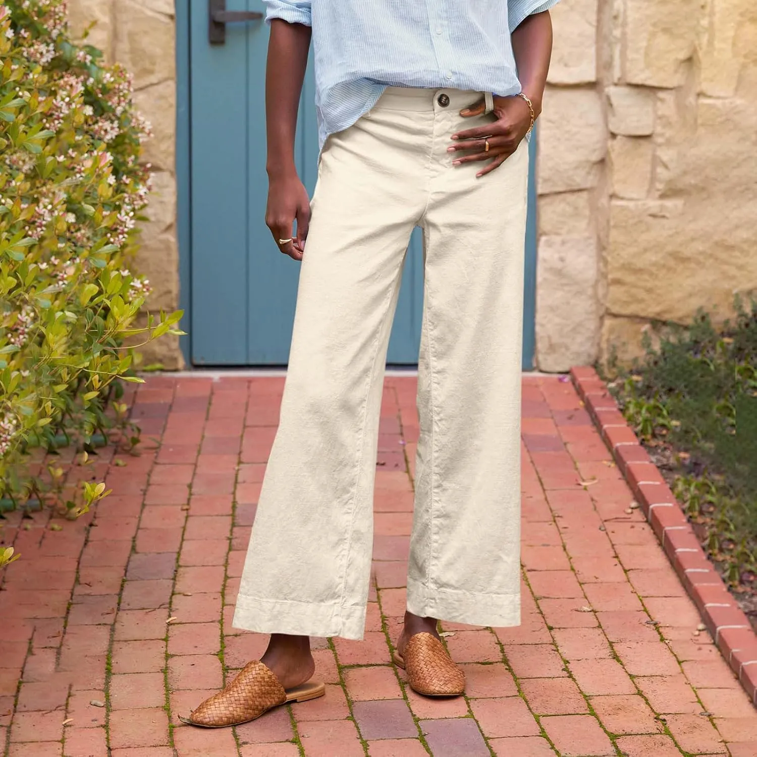 Linen Pants for Women, Linen Women's Straight Leg Casual Pants Peasant Summer