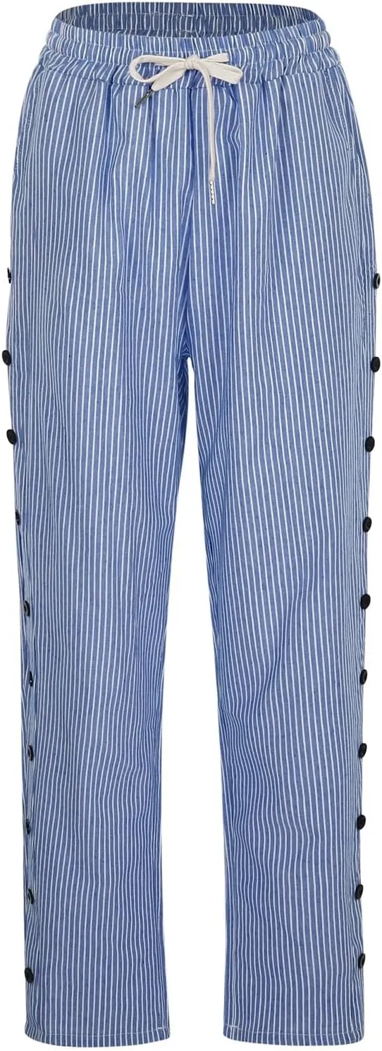 Linen Pants for Women, Peasant Pants Straight Leg Casual Linen Stripe Comfy
