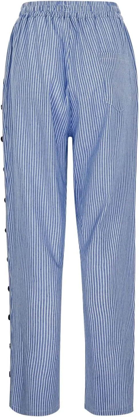 Linen Pants for Women, Peasant Pants Straight Leg Casual Linen Stripe Comfy