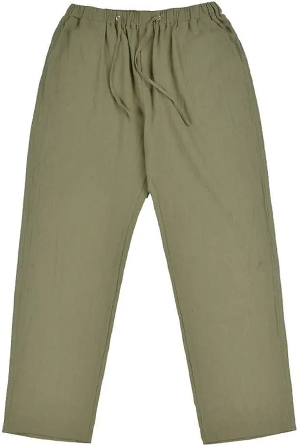Linen Pants Men Big Tall Casual Cotton Yoga Pants with Pockets Drawstring Elastic Waist Straight-Leg Lightweight Trousers