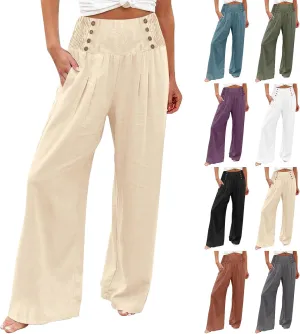 Linen Pants Women Comfy Flowy Wide Leg Pants Trousers Summer High Waisted Beach Palazzo Pants with Pockets 2025