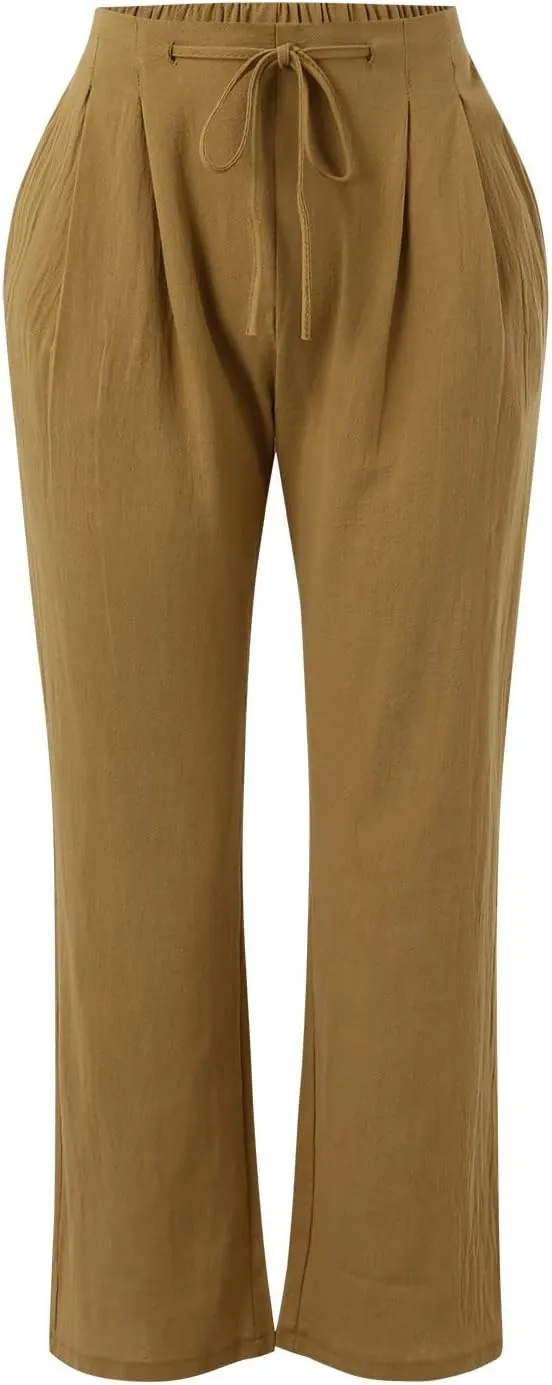 Linen Pants Women Cotton Linen Straight Leg Lightweight Pants Summer Pants Plus Size Women Loose Fit Trousers
