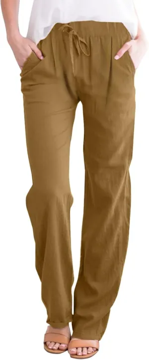 Linen Pants Women Cotton Linen Straight Leg Lightweight Pants Summer Pants Plus Size Women Loose Fit Trousers