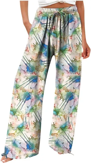 Linen Pants Women Plus Size Boho Women's Loose Trousers Linen High Waist Wide Leg Pants Pockets for Spring Summer