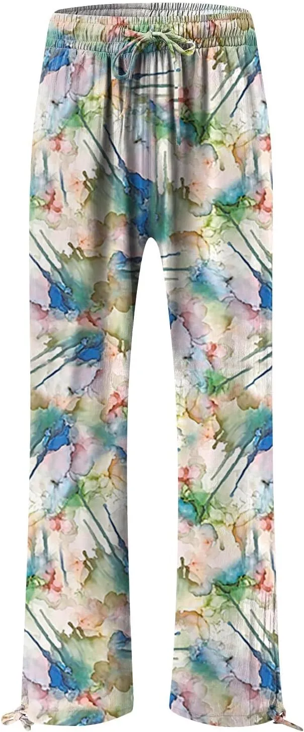 Linen Pants Women Plus Size Boho Women's Loose Trousers Linen High Waist Wide Leg Pants Pockets for Spring Summer